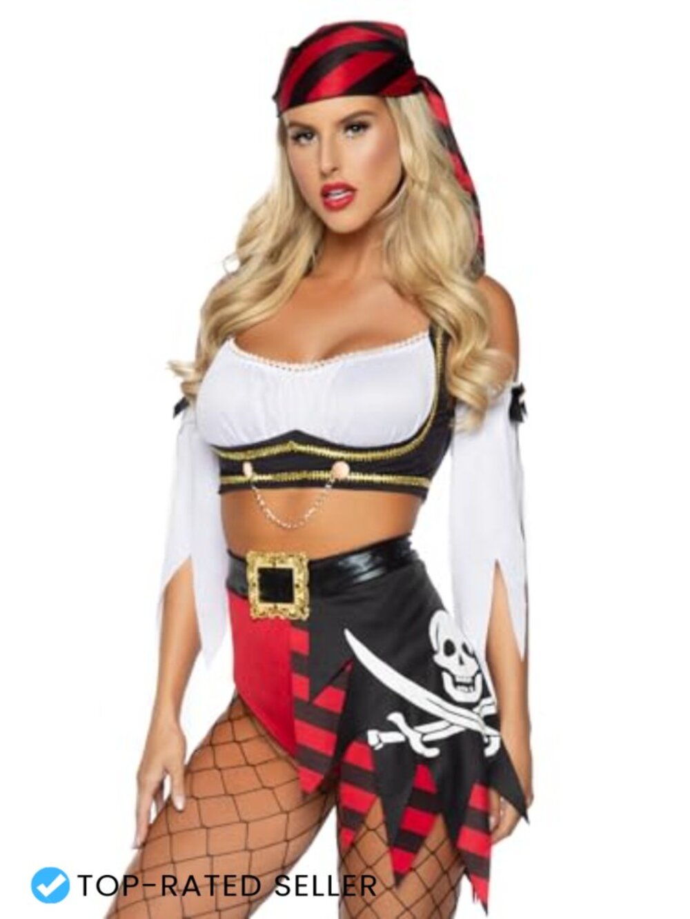 Wicked Pirate Wench Costume 4 Piece Set Top Shorts Sleeves Scarf Halloween
